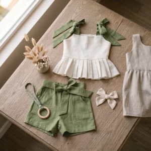 Conjunto Lino Verde y Blanco